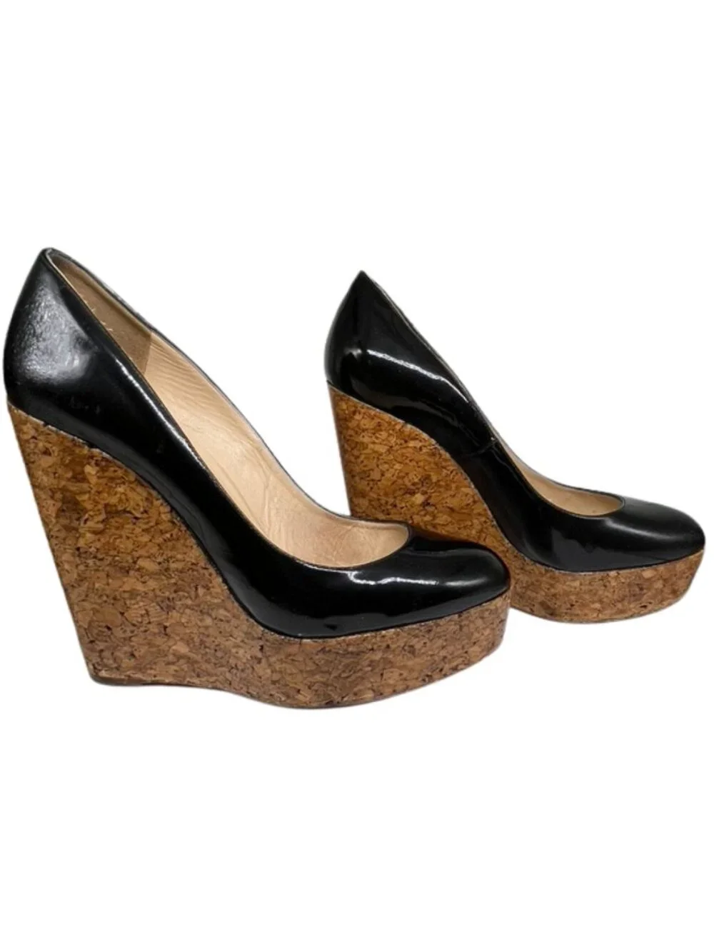 Christian Louboutin Black Patent Cork Wedge Pumps 40